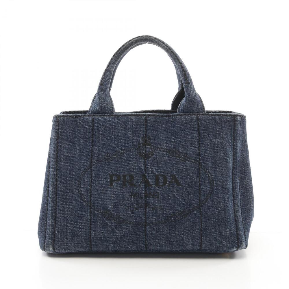 PRADA CANAPA Tote Bag Denim Navy Blue